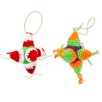 Piñata Cheer,'Hand Crocheted Colorful Piñata Ornaments (Pair)'
