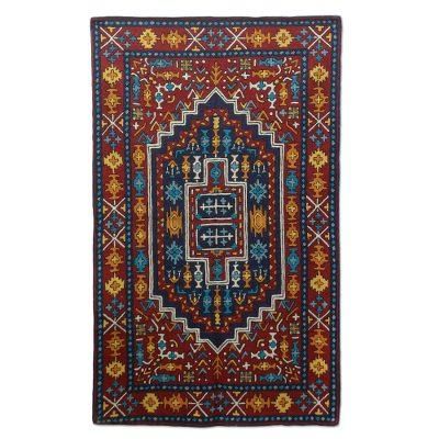 Blue Mughal Palace,'Blue and Burgundy Handcrafted Chain Stitch Wool Rug (3 x 5)'