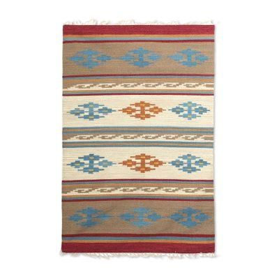 Garden's Warmth,'Artisan Handwoven Geometric Dhurrie Rug from India (4x6)'