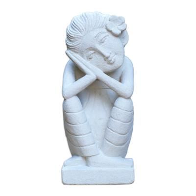 'A Girl's Daydream' - Hand Carved Sandstone Sculpture