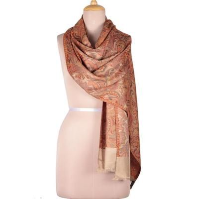 Acanthus Garden,'Leaf and Floral Motif Jacquard Modal Shawl from India'