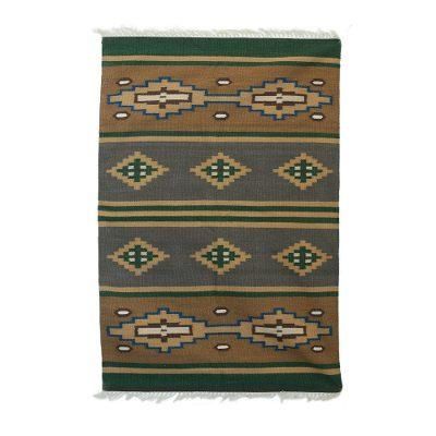 Forest Harmony,'Artisan Handwoven Wool and Cotton Dhurrie Rug (4x6)'