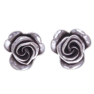 First Rose,'Thai Karen Hill Tribe Silver Flower Stud Earrings'