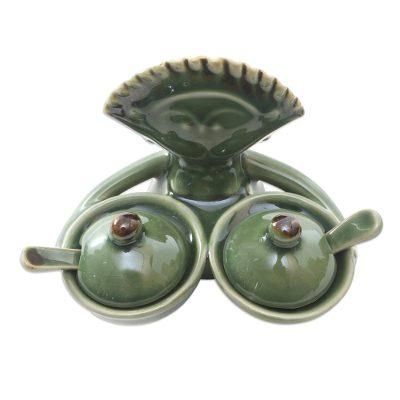 Janger Dancer,'Hand Crafted Ceramic Condiment Set (5 Pcs)'