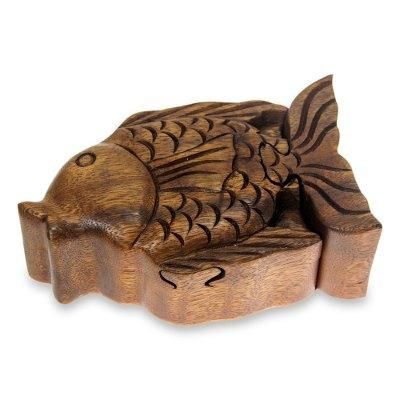 Wood puzzle box, 'Pacific Fish'