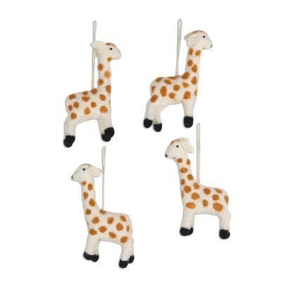 Cheerful Giraffes,'Set of 4 Giraffe Wool Felt Ornaments'