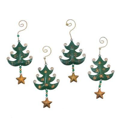 Starry Trees,'Handmade Steel Tree Ornaments from Bali (Set of 4)'