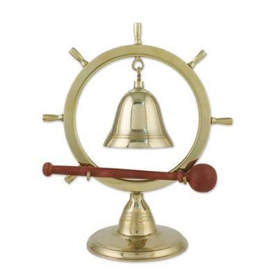 On Nautical Time,'Brass Nautical Ship Wheel Bell with Rain Tree Wood Stick'