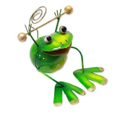 King Frog,'Green Frog Steel Decorative Accent from Bali'
