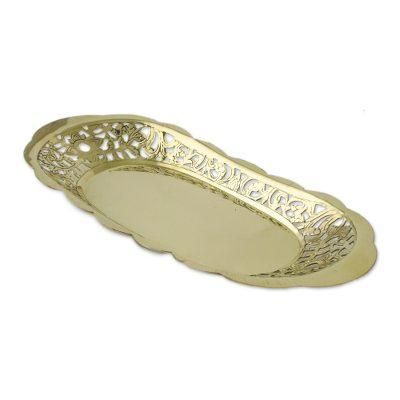 Thai Living,'Ornate Brass Floral Openwork Decorative Oval Catchall'
