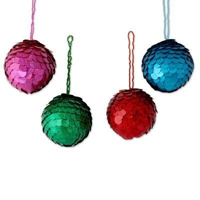 Embellished ornaments, 'Sparks of Christmas' (set of 4)