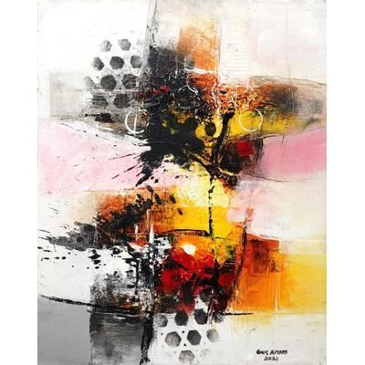 Creation Within Limitation,'Signed Abstract Unstretched Painting in Warm Palette'