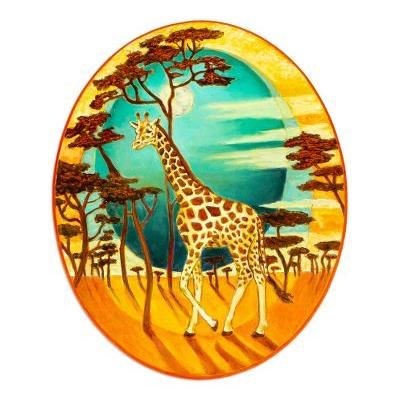 Day and Night,'Oil and Acrylic on Wood With Giraffe Trees Sun and Moon'