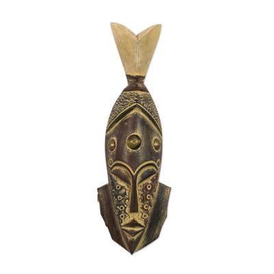 Fish Head,'Handmade Sese Wood Fish Head Mask'
