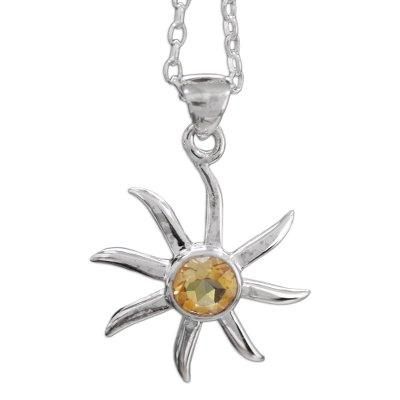 'Golden Sun' - Citrine and Sterling Silver Necklace from India Jewelry