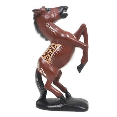 'Hand-Carved Suar Wood Horse Sculpture Painted in Bali'