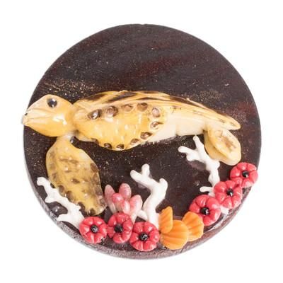 The Tropical Turtle,'Handmade Painted Pinewood and Cold Porcelain Turtle Magnet'