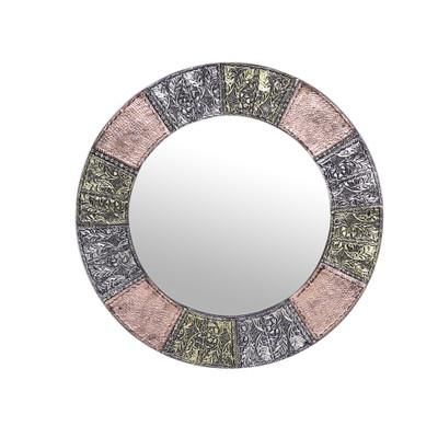 Delhi Fantasy,'Embossed Metals and Wood Wall Mirror Handcrafted in India'