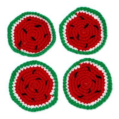 Luscious Watermelon,'Artisan Crafted Watermelon Coasters (Set of 4)'