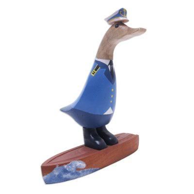 Captain Duck,'Bamboo and Teak Wood Duck Sculpture in a Captain Suit'