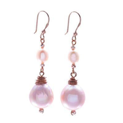 Sea Glow,'Rose Gold-Plated Cultured Pearl Dangle Earrings'