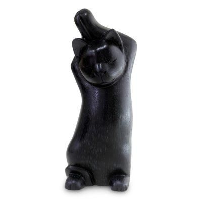 Wood sculpture, 'Black Cat Stretch'
