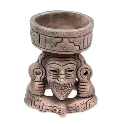 'Aztec Fire God' - Mexico Handcrafted Archaeological Deity Ceramic Sculpture