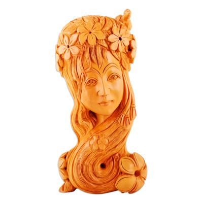 'Hand-Carved Kadam Wood Sculpture of Mother Nature'