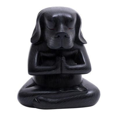 Black Yoga Beagle,'Wood Yoga Beagle Statuette in Black from Bali'