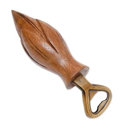 Young Lotus in Brown,'Handcrafted Wood Lotus Bottle Opener in Brown from Bali'