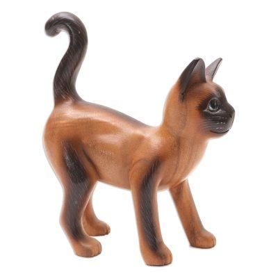 Looking for Friends,'Hand Made Suar Wood Cat Statuette'