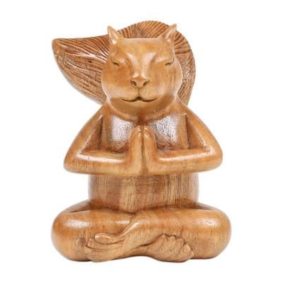 Praying Squirrel,'Hand Carved Wood Sculpture of Praying Squirrel from Bali'
