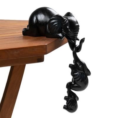 Nocturnal Family Fun,'Handmade Elephant Suar Wood Sculptures in Black (Set of 3)'