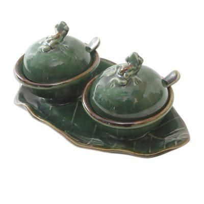 Little Frogs,'Leaf and Frog Ceramic Condiment Set (5 Pcs)'