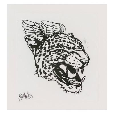Jaguar,'Handcrafted Expressionist Woodcut Print of a Winged Wild Cat'