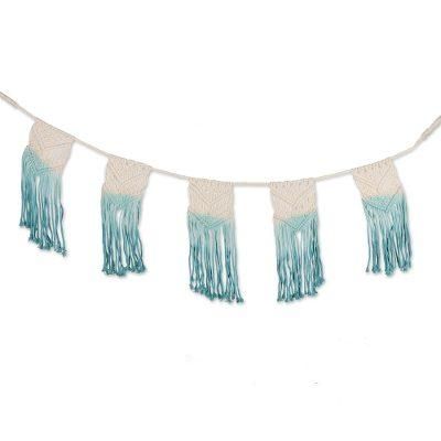 Knotted Harmony,'Blue and White Cotton Macrame Bunting'