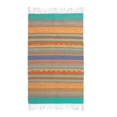 Sunny Hills of Mitla,'Handwoven Zapotec Wool Accent Rug 2 x 3.5 Ft from Mexico'