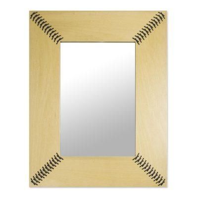 Shoelace,'Contemporary Modern Leather-Accented Wood Wall Mirror'