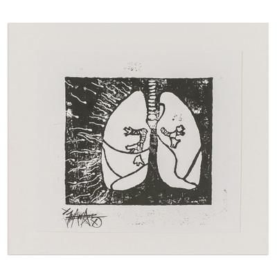 Crossed,'Anatomy-Themed Expressionist Xylograph Print from Guatemala'