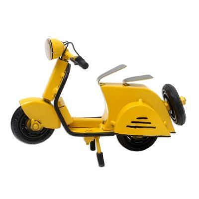 Spirited Scooter in Yellow,'Artisan Crafted Recycled Metal Scooter Sculpture'