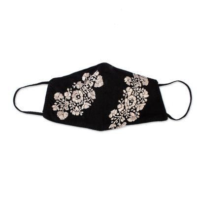 Flower Garden in Beige,'Black and Beige Floral Face Mask with 2 Layers'