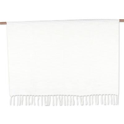 Ivory Caress,'Ivory Acrylic Thread Throw Blanket with Striped Pattern'