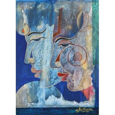 Radha & Rukhmani,'Hindu-Themed Acrylic Painting'
