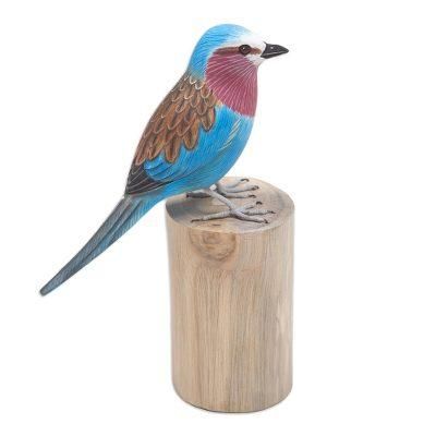 'Hand-Carved and Hand-Painted Teak & Suar Wood Bird Statuette'
