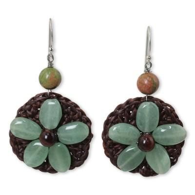 Quartz beaded flower earrings, 'Pastel Daisy'