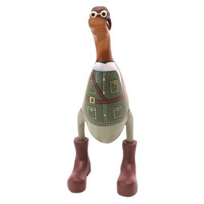 Soldier Duck,'Teak Wood Duck Statuette with Soldier Motif'