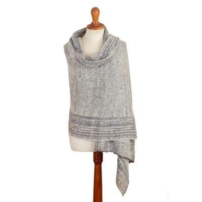 Stylish Stripes,'Knit Baby Alpaca Blend Striped Shawl in Grey Hues from Peru'