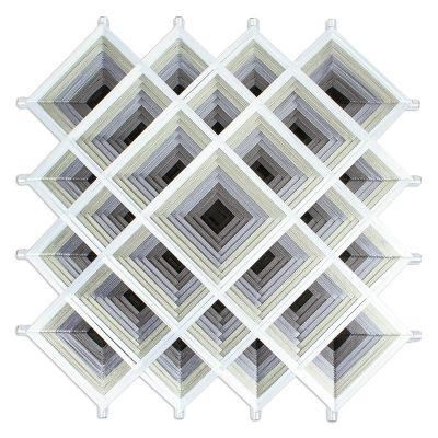 Grey Divinity,'Pine Wood Handwoven Grey Wall Art with Geometric Motifs'
