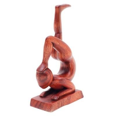 'Hand-Carved Abstract Wood Sculpture of Person in Yoga Pose'