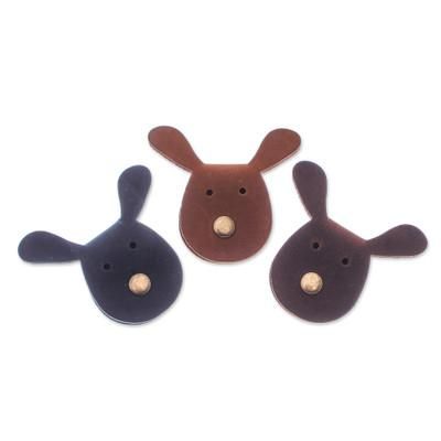 'Set of Three Handcrafted Bunny-Shaped Leather Cable Ties'